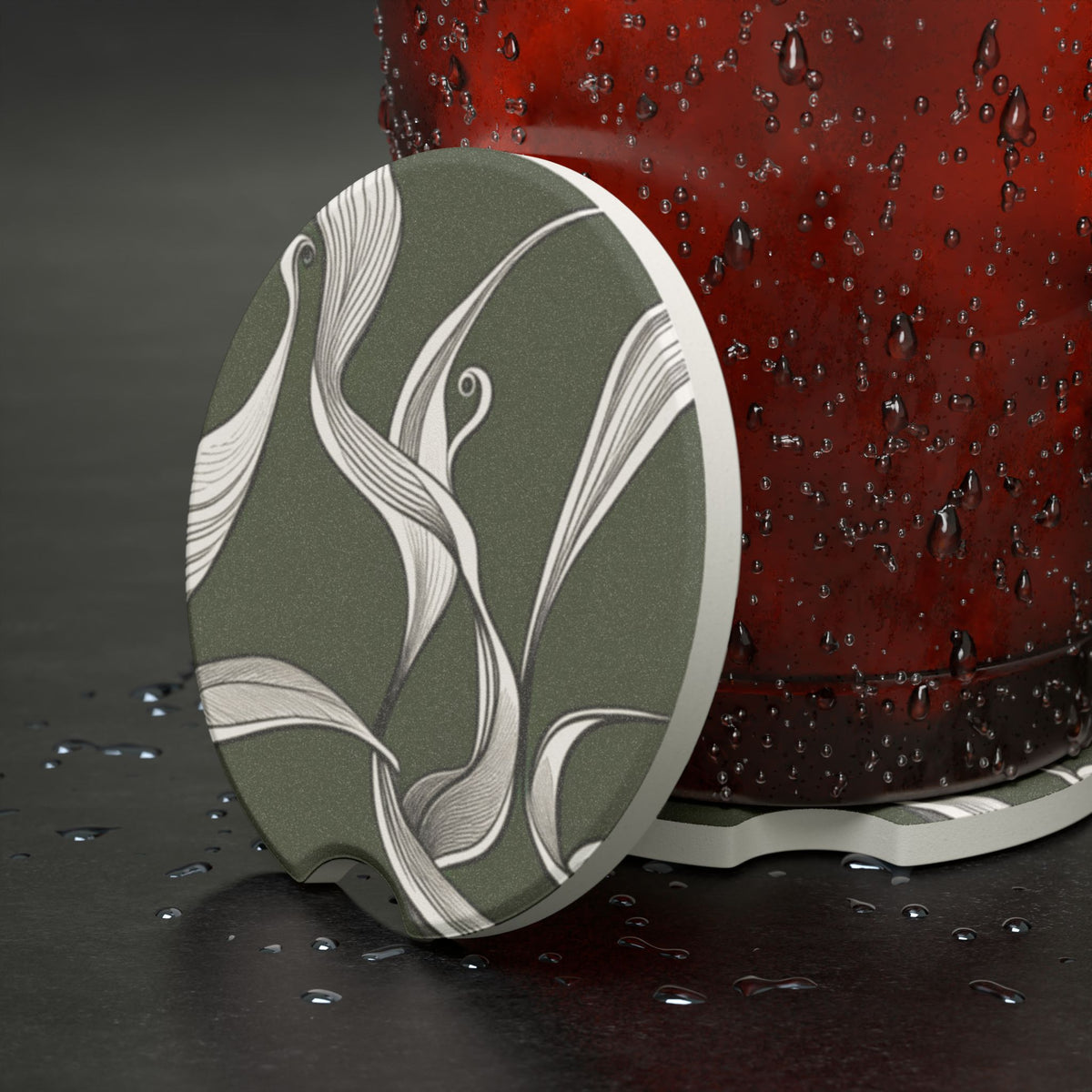 Soapstone Car Coaster, Lily Line-drawing Absorbent Drink Holder for Car, Vehicle Interior Decor
