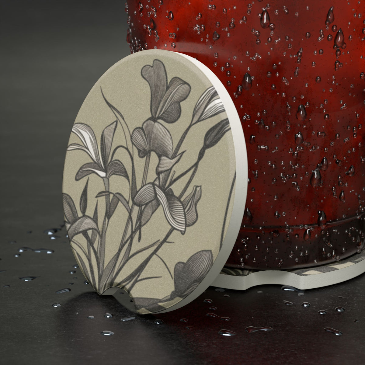 Vase Lily Soapstone Car Coaster Lily Line-drawing Absorbent Drink Holder for Car Vehicle Interior Decor