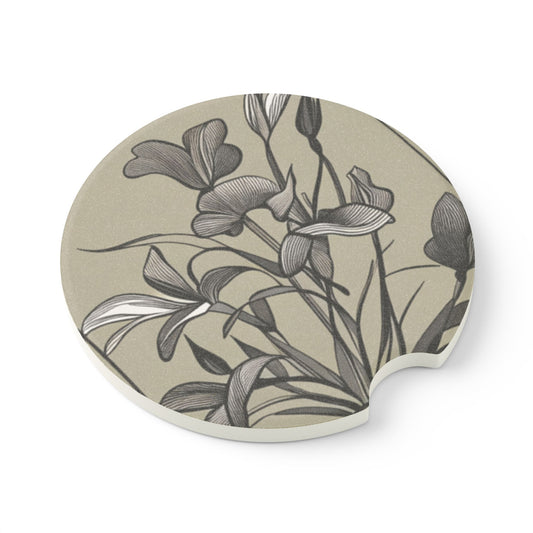 Vase Lily Soapstone Car Coaster Lily Line-drawing Absorbent Drink Holder for Car Vehicle Interior Decor